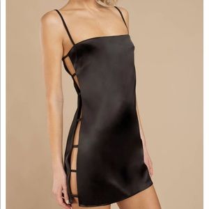 Tobi “Not Yours” Black Satin Shift Dress